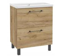 .Deftrans Mueble bajo Lavabo 80 x 80 cm con Lavabo - Mueble bajo baño Roble Craft de pie con 2 cajones de Cierre Suave, Mueble de baño con Patas