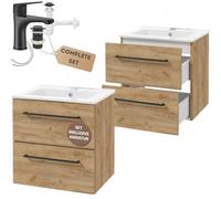 Deftrans Mueble bajo lavabo colgante con cajones 50 x 50 x 46 cm de madera, lavabo con armario bajo armario, armario con fregadero y grifo