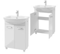.Deftrans Mueble de baño con lavabo, 85 x 60 x 40 cm, color blanco, juego de lavabo, de cerámica, armario de pie para baño pequeño