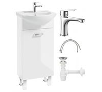 .Deftrans Mueble de baño con lavabo y grifo de lavabo, 40 x 84 x 20 cm, color blanco, de pie, armario pequeño con grifo para invitados