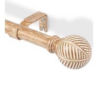 DEFYNEE Barras de cortina de madera de 76 a 152 cm, diámetro de 25 mm para cortinas con ojales, barra de cortina ajustable con patrón de hojas de imitación de grano para ventanas y puertas, color