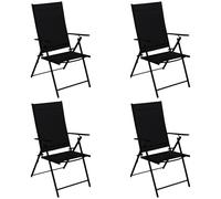 DEGAMO Milano - Juego de 4 sillones plegables (metal negro y tejido acolchado, 7 posiciones, resistentes a la intemperie, para exteriores)