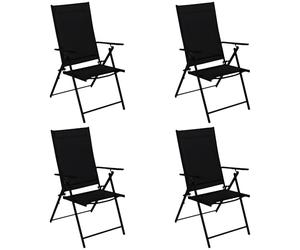 DEGAMO Milano - Juego de 4 sillones plegables (metal negro y tejido acolchado, 7 posiciones, resistentes a la intemperie, para exteriores)