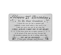 DEGASKEN Tarjeta de cumpleaños número 21 para nieto, regalos de cumpleaños para nieto de 21 años, decoraciones de cumpleaños número 21 para hombres, tarjeta de cartera grabada personalizada