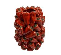 degawo Jarrón de gres rojo hecho a mano con pepperonis realistas, 21 x 21 x 26,5 cm