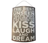 degawo Placa metálica con texto en inglés "The Best Things in Life Are Unseen...", decoración de pared de metal con cinta, curvada, gris claro, 29,8 x 21 cm, diseño romántico para colgar