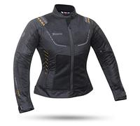 DEGEND Breeze Lady Gold | Chaqueta Moto Mujer para Verano con Protectores PU + Forro Impermeable Desmontable | Homologada - Negra Oro, L
