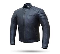 DEGEND DEEWAR | Chaqueta de Moto en Cuero con Protectores Removibles [Hombros y Codos] + Chaleco Polar Extraíble Homologado (EN 17092) Negro M