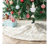 Deggodech Falda de Felpa del árbol de Navidad Blanco Plush Christmas Tree Skirt con Copo de Nieve de Oro Felpa Base de Árbol de Navidad para Decoración de Fiesta Navideña de Año Nuev, 35.4inch/90cm