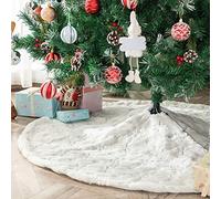 Deggodech Falda de Felpa del árbol de Navidad Blanco Plush Christmas Tree Skirt con Copos de Nieve Plata Felpa Base de Árbol de Navidad para Decoración de Fiesta Navideña de Año Nuevo, 48inch/122cm