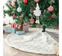 Deggodech Falda de Felpa del árbol de Navidad Blanco Plush Christmas Tree Skirt con Copos de Nieve Plata Felpa Base de Árbol de Navidad para Decoración de Fiesta Navideña de Año Nuevo, 35.4inch/90cm