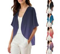 Degradado Bolero Mujer Festivo Gasa Chaqueta de Punto Elegante Manga Corta Casual Chaqueta Bolero Frente Abierto Chaqueta de Hombro Casual Casual Ligero Verano Cardigan Tallas Grandes, Negro , M
