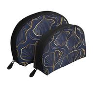 Degradado Lineal Dorado con Hojas De Ginkgo Biloba, Bolsa de Maquillaje de Concha, Monedero pequeño para Mujer, Bolsa de artículos de tocador, Bolsa de cosméticos, 2 Piezas