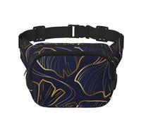Degradado Lineal Dorado con Hojas de Ginkgo biloba,Riñonera Cuadrada de Doble Capa, Bolso de Viaje, Bolso Informal para el Pecho.