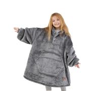 Degrees of Comfort Wearable Blanket Hoodie for Kids, Sherpa Lined Hooded Blankets Sweatshirt with Pockets, Grey, One Size Fits All, 30x28 Inch