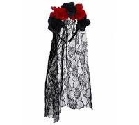 DEGUISE TOI Diadema Flores Negro y Rojo con Velo Encaje Adulto