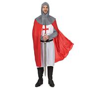 DEGUISE TOI - Disfraz de caballero cruzado medieval para hombre - Túnica - Cinturón - Cape - Sobre botas - Pasamontañas - XXL - Rojo - Disfraces adultos - 100% poliéster - Lavable a mano - Carnaval