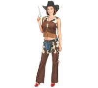 DEGUISE TOI - Disfraz de vaquera para mujer - Chaleco - Sobrepantalón - XL - Marrón - Disfraces adultos - 100% poliéster - Lavado a mano - Carnaval