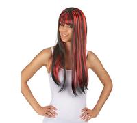DEGUISE TOI Peluca Larga Negra Flequillo mechas Rojo Mujer