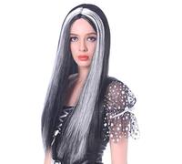 DEGUISE TOI Peluca Larga Negra y Blanca Mujer 60 cm