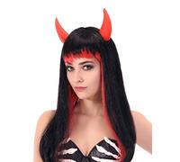 DEGUISE TOI Peluca Larga Negra y roja Diablo Mujer