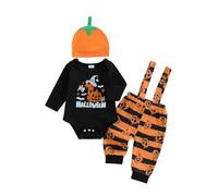 Déguisemnt - Conjunto de 3 piezas para bebé o niño, diseño de calabaza, con tirantes y gorro para ropa de otoño e invierno, Negro My 1st Halloween, 6-9 Meses