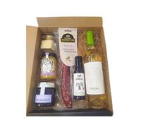 DEGUSTA TERUEL. Cesta de Navidad Gourmet con Aceite DOP Bajo Aragón, Miel de Espliego, Mermelada Artesana, Sal al azafrán, Salchichón con Pistachos y Vino Blanco