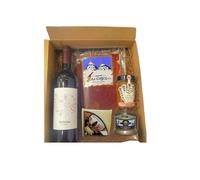 DEGUSTA TERUEL. Lote de Navidad Compuesto por Vino Tinto, Jamón Serrano, Miel, Queso y Bloc de Pato.