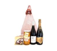 DEGUSTA TERUEL. Lote de Navidad con Jamón Serrano DOP, Cava, Vino Tinto, Queso y Melocotón.