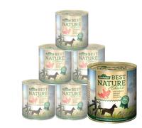 Dehner Best Nature - Comida húmeda para Perros, sin Cereales, para Perros Adultos, salmón, Aves de Corral, arroz, 6 latas de 800 g (4,8 kg)