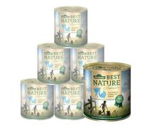 Dehner Best Nature - Comida húmeda sin Cereales para Cachorros y Perros jóvenes, Pavo, Ternera, Pasta Integral, 6 latas de 800 g (4,8 kg)
