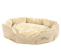 Dehner Cama para Perros y Gatos Sammy, Ovalada, Aprox. 70 x 65 x 14 cm, poliéster, Beige