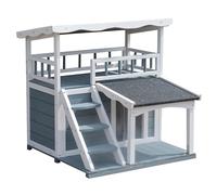 Dehner Casa para Gatos Maison, Cueva para Gatos, para Exteriores, Resistente, Aprox. 78 x 75 x 73 cm, Madera de Abeto, Gris/Blanco