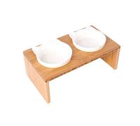 Dehner Comedero Doble para Gatos, Aprox. 27 x 15 x 9 cm, 175 ml, bambú y melamina, Color Blanco