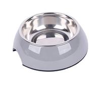 Dehner Comedero para Perros y Gatos, diámetro de 22 cm, Altura de 6 cm, 700 ml, melamina/Acero Inoxidable/Goma, Color Gris