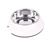 Dehner Cuenco para Perro y Gato, diámetro 17,5 cm, Altura 5 cm, 350 ml, melamina/Acero Inoxidable/Goma, Color Blanco