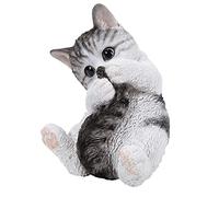 Dehner Figura Decorativa de Gatito Jugando, Aprox. 13 x 18 x 24,5 cm, polirresina, Gris/Blanco