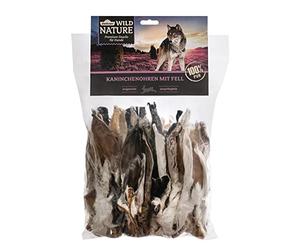 Dehner Wild Nature - Bocadillo para Perros de Primera Calidad, sin Gluten/sin azúcar, para Perros sensibles a la nutrición, Orejas de Conejo con Pelo, 500 g
