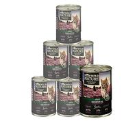 Dehner Wild Nature - Comida húmeda para Gatos Heidetal, sin Cereales, sin azúcar, para Gatos Adultos, Conejos y Pollos, 6 latas de 400 g (2,4 kg)