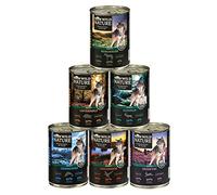 Dehner Wild Nature - Juego de degustación de Comida húmeda para Perros, sin Cereales, sin azúcar, para Perros Adultos, Pato, Caballo, Caza, Conejo, 6 latas de 400 g (2,4 kg)