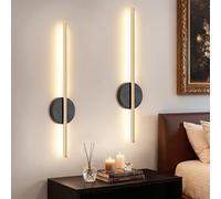 Dehobo Aplique Pared Interior Batería Recargable 2 PCS - Lampara de Pared con Interruptor y Mando - Lampara Salon Sin Cable Negro Dorado 60CM Dimmable 3 Temp. Color, para Sala de estar Dormitorio