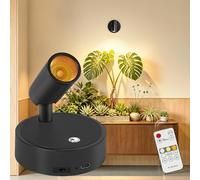 Dehobo Aplique Pared Interior Regulable, Lampara Pared sin Cable con Control Remoto - 3 Modos de Luz Foco LED con Ajuste de Brillo Ajuste Ángulo 350° para Plantas, Pintura y Obras de Arte, 1 Unidad