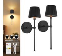 Dehobo Apliques de Pared Interior de 2, Lámparas de Pared LED Regulables 3 Colores con Control Remoto, Lámparas de Pared LED Inalámbricas de Metal de 5200mAh para Dormitorio Negro