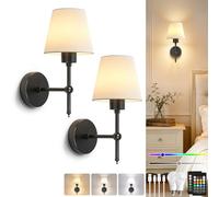 Dehobo Apliques de Pared Interior, Lámparas de Pared LED Recargables con Batería Juego de 2 Lámpara LED Ajustable, 3 Temperaturas 12 RGB, Mando - Ideal Dormitorio Salón Pasillo - Negro