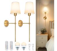 Dehobo Apliques de Pared Interior, Lámparas de Pared LED Recargables con Batería Juego de 2 Lámpara LED Ajustable, 3 Temperaturas + 12 RGB, Mando - Ideal Dormitorio, Salón, Pasillo