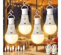 Dehobo Bombillas Recargable con Mando y Cronómetro - 7W Bombilla LED E27 3 Temperaturas de Color ajustables - Luz LED Recargable con Touch Control Luz Nocturna Infantil para Dormitorio, 4 Unidad