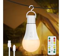 Dehobo Bombillas Recargable con Mando y Cronómetro - 7W Bombilla LED E27 3 Temperaturas de Color ajustables - Luz LED Recargable USB-C con Touch Control luz Emergencia Casa, 1 Pack