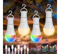 Dehobo Bombillas Recargable con Mando y Cronómetro - 7W Bombilla LED E27 Luce di Natale ajustables - Luz LED Recargable RGB Atmosfera di festa Decorazioni di Natale, 4 Packs