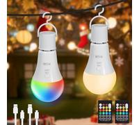 Dehobo Bombillas Recargable con Mando y Cronómetro - 7W Bombilla LED E27 Luce di Natale ajustables - Luz LED Recargable RGB Atmosfera di festa Decorazioni di Natale, 2 Pack