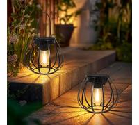 Dehobo Farolillos Solares Exterior - Forma de Olla Lampara Solar IP65 Impermeable 2 Piezas - Metal Luces Solares Exterior Jardin Colgante Vintage para Jardín, Balcón, Camping y Decoració, Halloween
